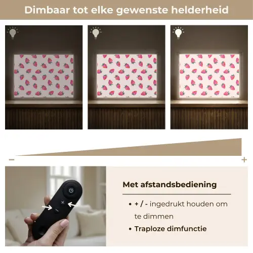 Aardbeien - Rood - Roze - Patroon Light Box met batterij (Wandlamp) middel 907 -USP_dimbaarNL