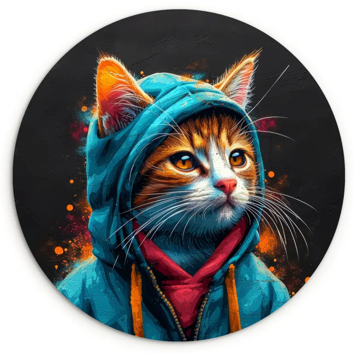 Graffiti - Kat - Zwart - Jas Wandcirkel kunststof plaat 5mm dik klein -3d