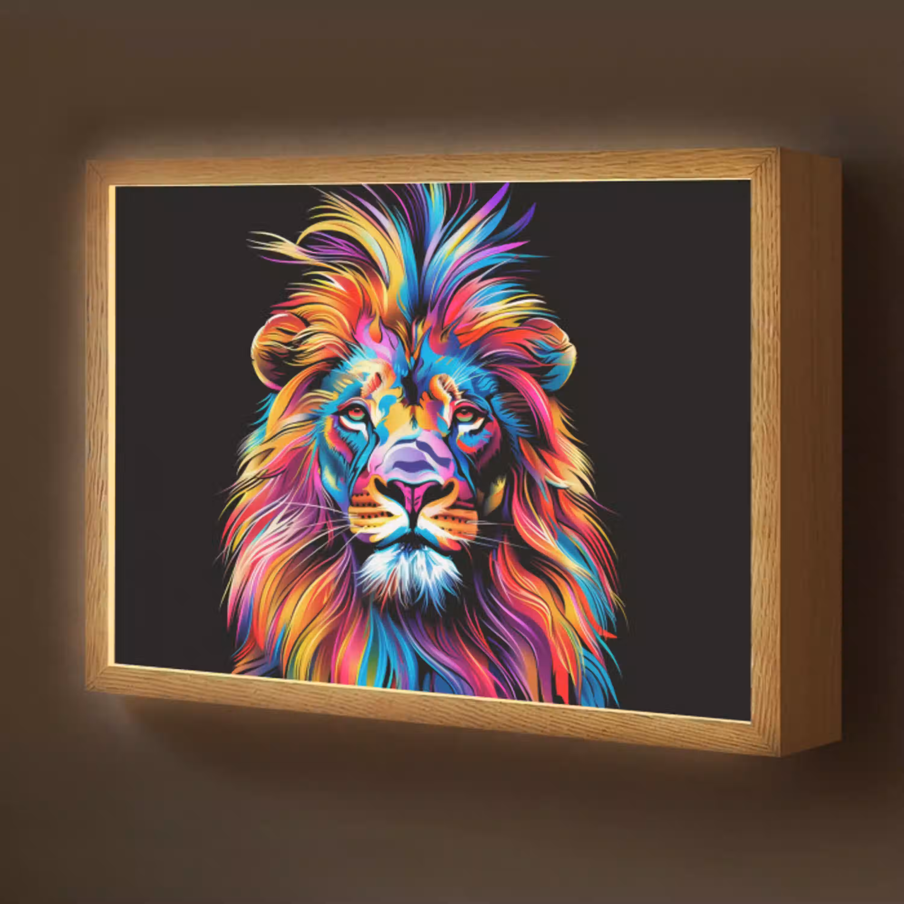 Leeuwen - Kleurrijk - Zwart - Dieren Light Box met batterij (Wandlamp kind) middel -z3d_website