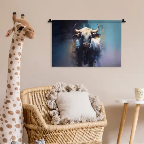 Stier - Zwart - Abstract - Horens Wandkleed katoen klein -wsfeer5_kind