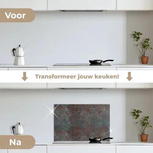 Blauw - Grijs - Roest - Patroon keuken achterwand spatscherm klein 900 -voor_na_NL