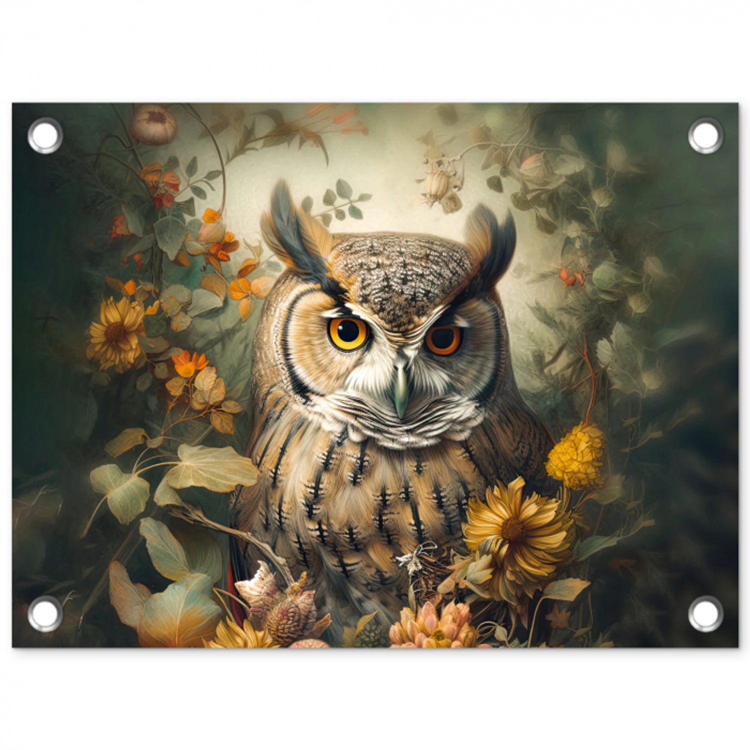 Uil - Vogels - Bloemen - Natuur tuinposter los doek klein -3d