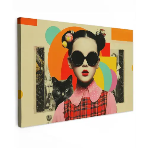Meisje - Zonnebril - Kat - Retro canvas 2cm klein -z3d