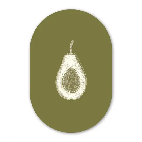 Avocado - Minimalistisch - Illustratie - Groen Wandcirkel Ovaal Glas middel -3d