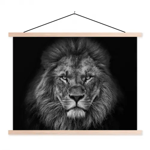 Leeuw - Dieren - Zwart - Wit textielposter latten blank klein -3d