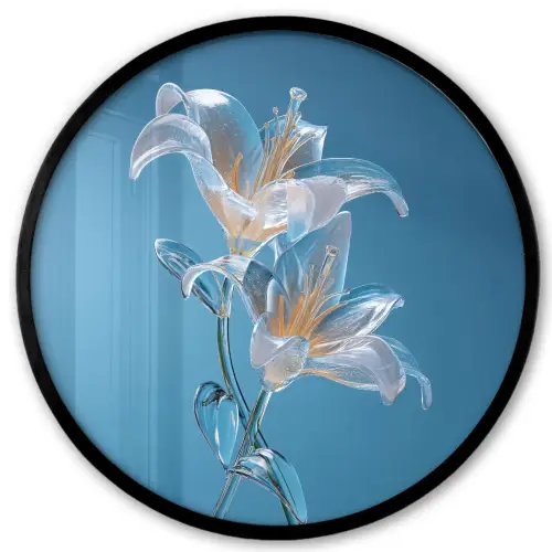 Lelies - Blauw - Glazen Fotolijst rond zonder passe partout klein -3d