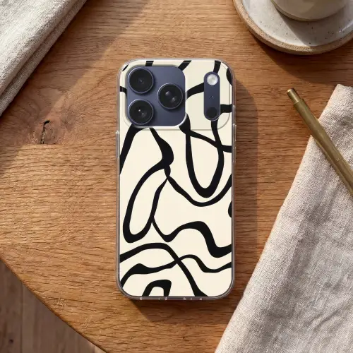Abstract - Lijnen - Modern - Beige Telefoonhoesje iPhone 17 Pro klein -sfeer1