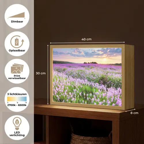 Lavendel - Bloemen - Zonsondergang - Paars - Weide Light Box met batterij (Wandlamp) middel -USP_websiteoverzichtNL