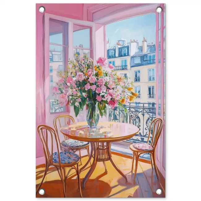 Pink - City - Bloemen tuinposter los doek klein -3d