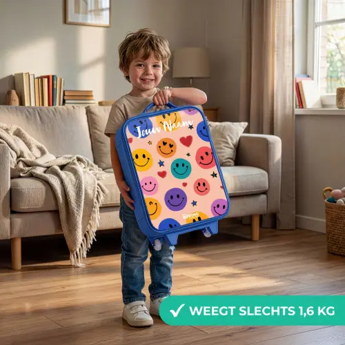 Vrolijk Smiley-patroon Kinderkoffer - Blauw klein -sfeer2_NL