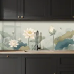 Lotus - Bloemen - Groen keuken achterwand 2 middel -sfeer1