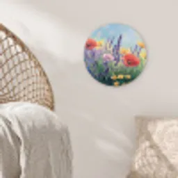Weide - Bloemen - Kleurrijk Wandcirkel kunststof plaat 5mm dik klein -sfeer5