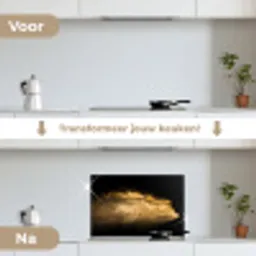 Zand - Goud - Zwart - Luxe - Kunst keuken achterwand spatscherm klein -voor_na_NL