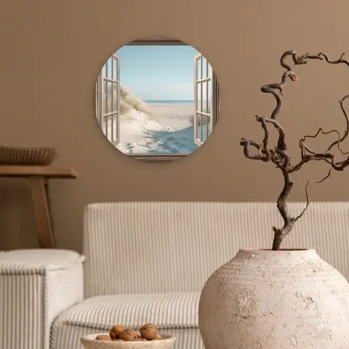 Doorkijk - Helmgras - Duinen - Zee - Landschap Wandcirkel kunststof plaat 5mm dik klein -sfeer1