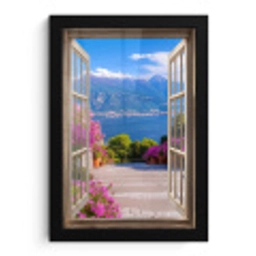 Doorkijk - Berg - Landschap - Uitzicht - Meer fotolijst zwart zonder passe partout klein -3d
