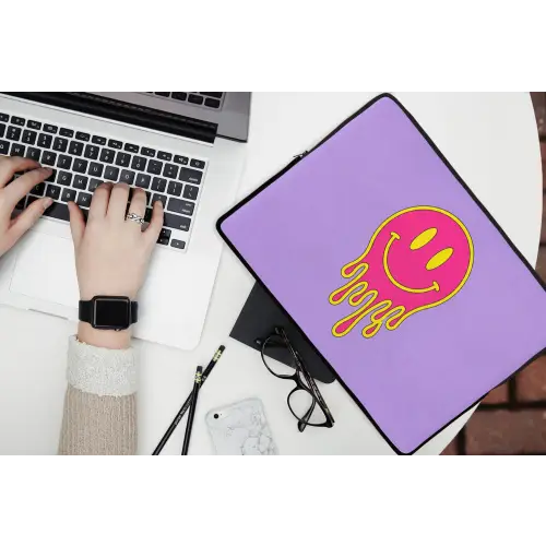 Smiley - Drip - Neon laptophoes neopreen klein -bureau