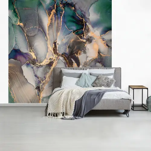 Goud - Blauw - Marmer fotobehang vinyl groot -slaapkamer