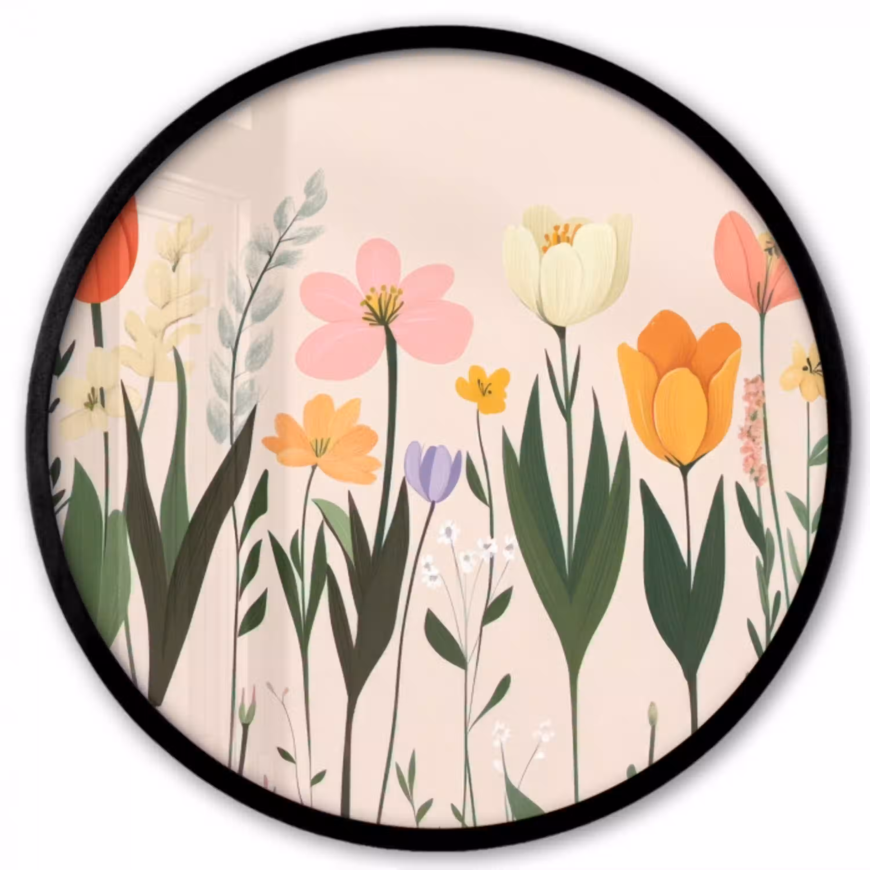 Pasteltinten - Bloemen - Illustratie Fotolijst rond zonder passe partout klein -3d