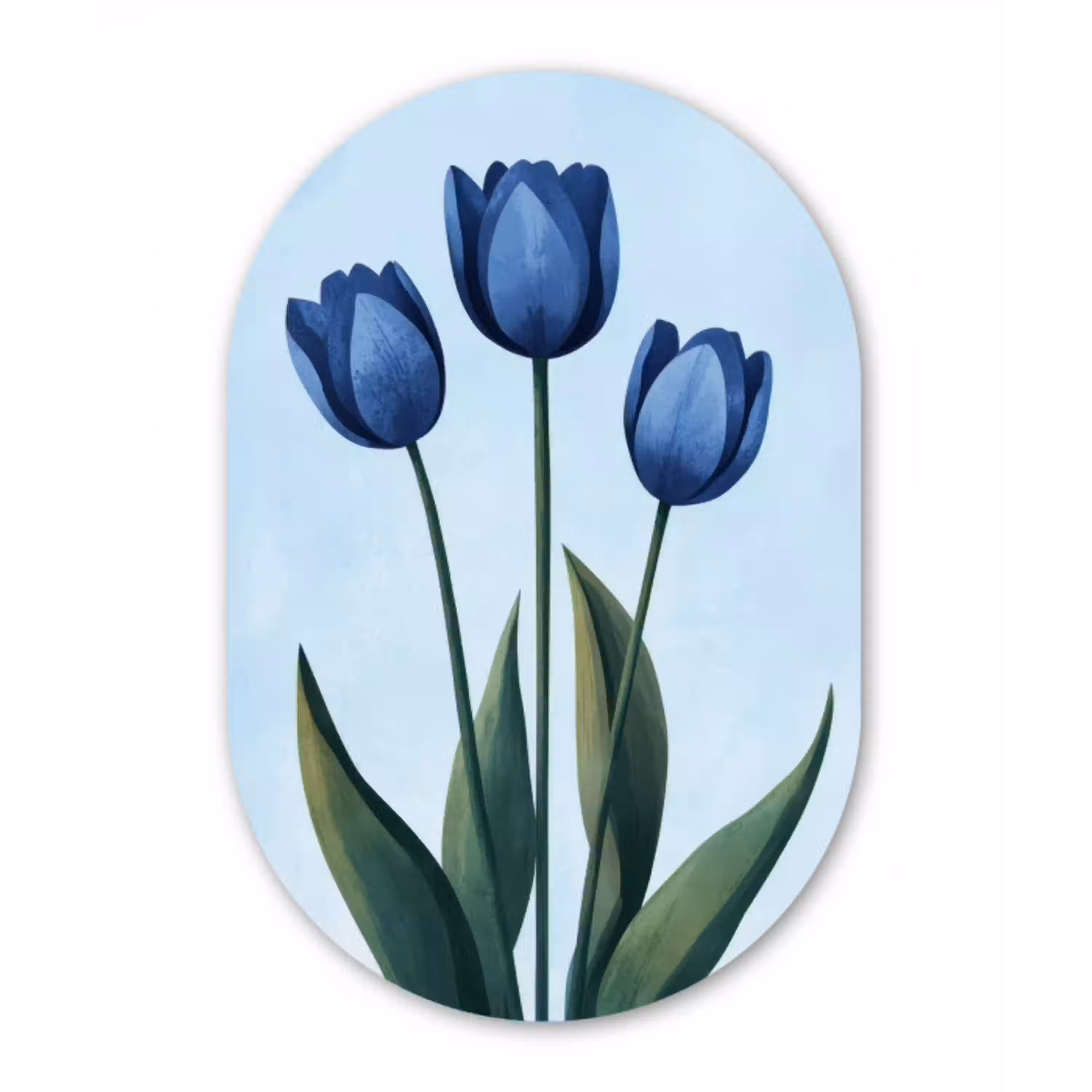 Tulpen - Blauw - Bladeren Wandcirkel Ovaal Glas middel -3d