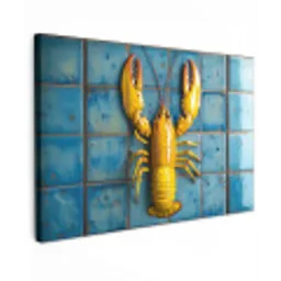 Kreeft - Geel - Blauw - Tegels Tuinposter op houten frame 2 cm dik klein -3d