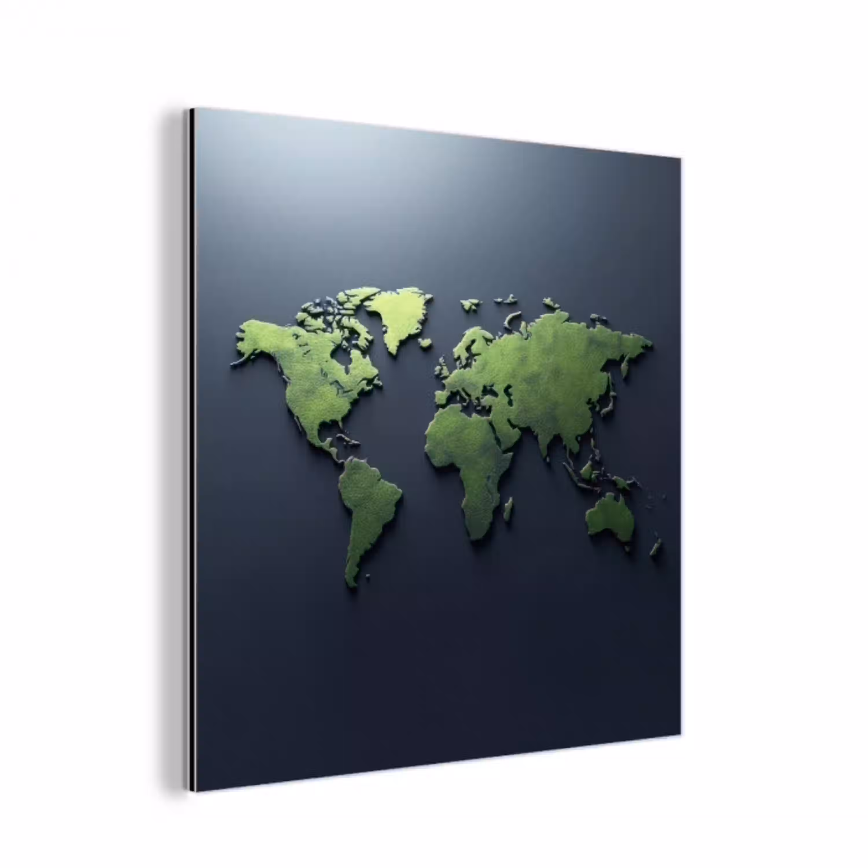 Lichtgroen - Blauw - Wereldkaart - 3D aluminium wit klein -3d