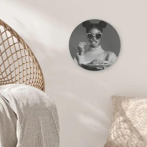 Vrouw - Pasta - Zonnebril Akoestische PET Vilt - Rond klein -sfeer4