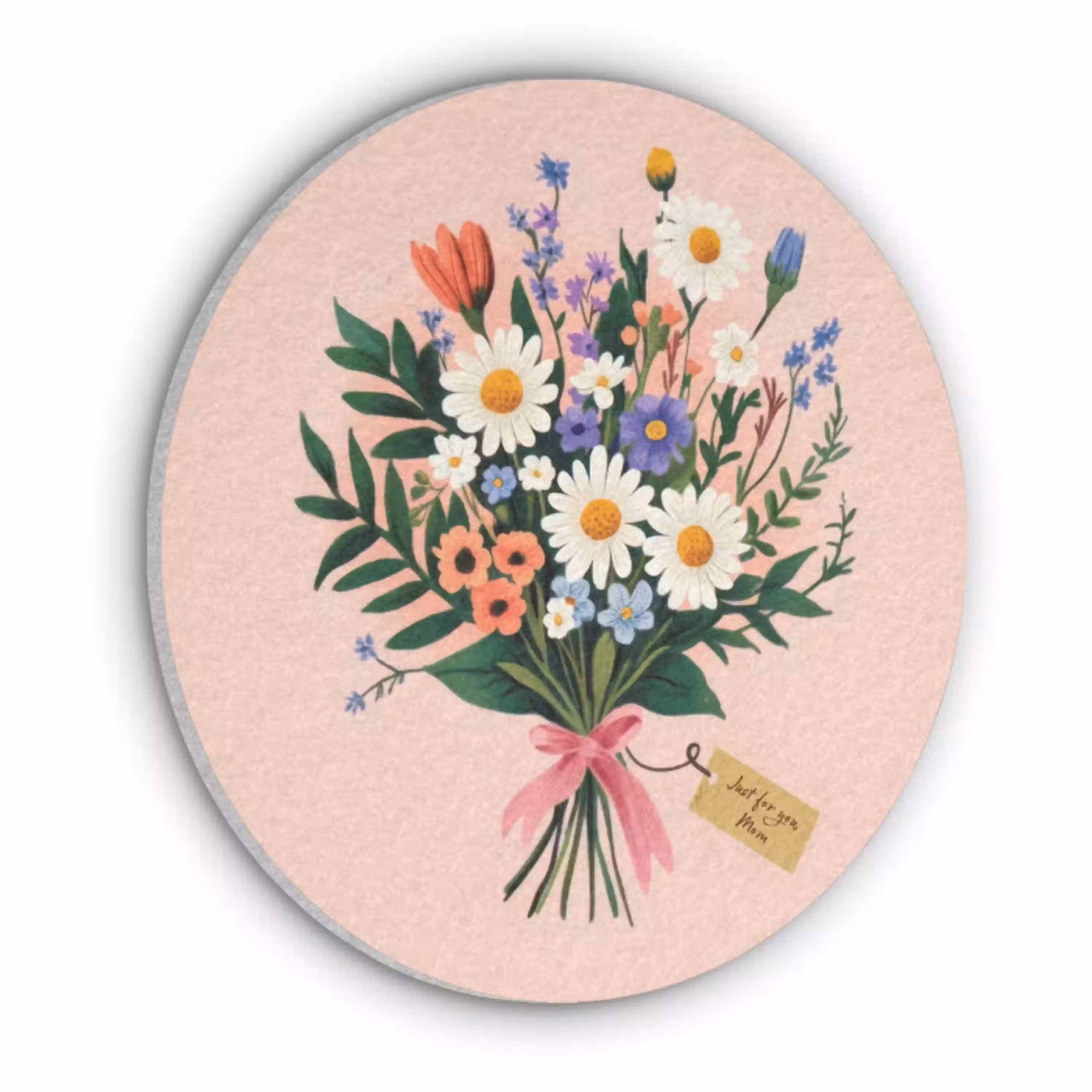 Margrieten - Boeket - Strikje - Roze Akoestische PET Vilt - Rond klein -3d