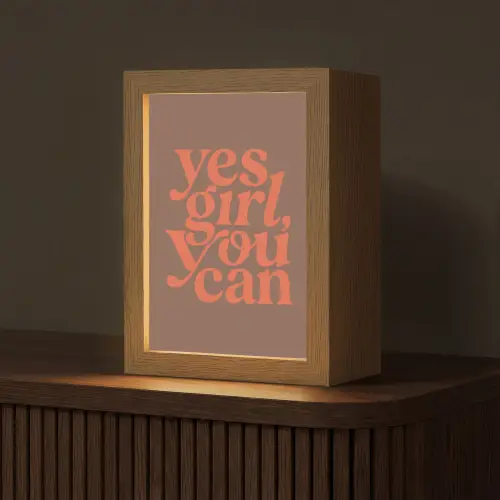 Yes girl you can - Oranje - Bruin Light Box met kabel (Tafellamp) klein -z3d_website