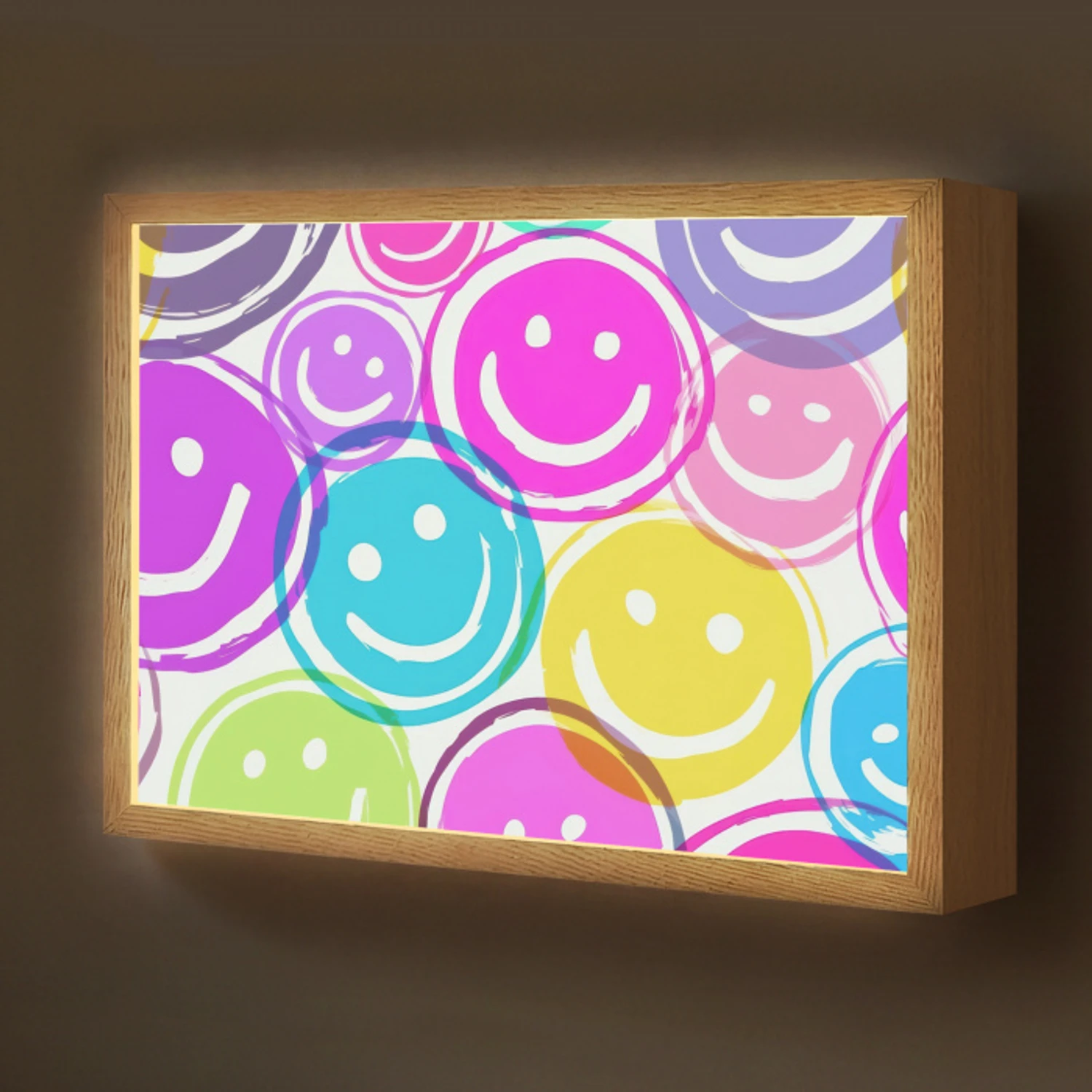 Smileys - Kleurrijk - Neon Light Box met batterij (Wandlamp kind) middel -z3d_website