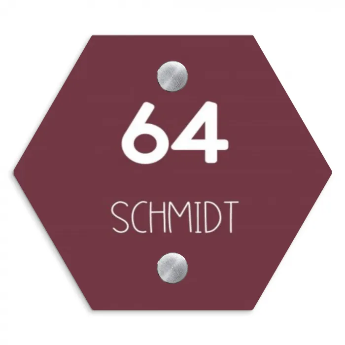Bordeauxrood - Modern Naambord Hexagon klein -3d