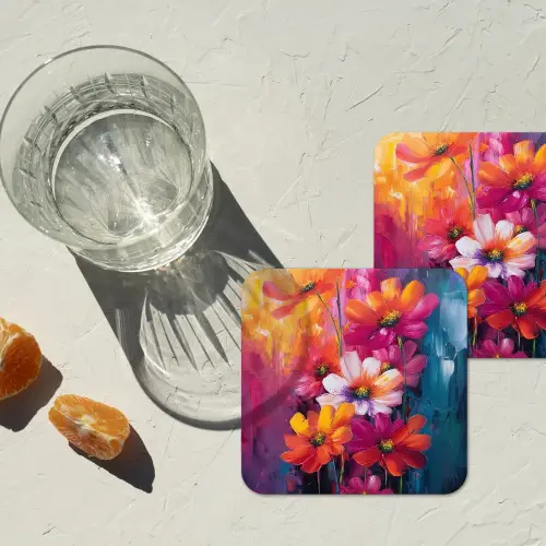 Felle bloemen - Dynamisch - Levendig onderzetter kurk middel -sfeer4