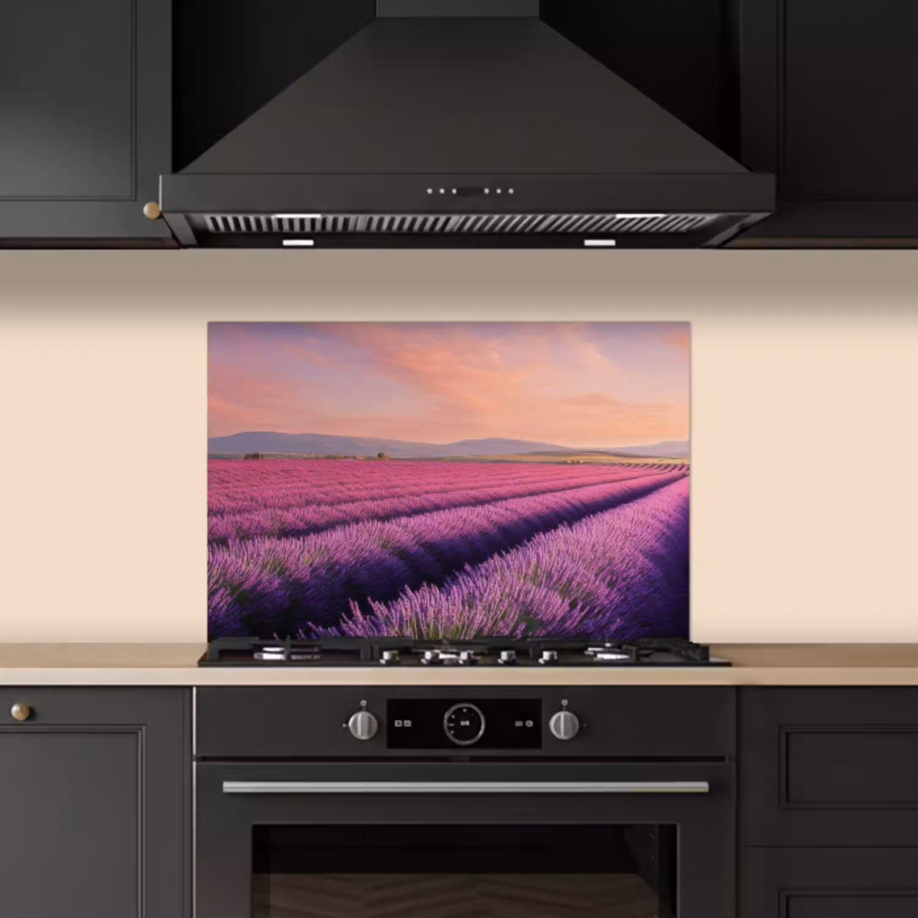 Lavendelveld - Zonsondergang - Paars - Bloemen keuken achterwand spatscherm klein -sfeer1