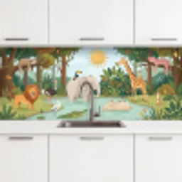 Jungle - Oase - Dieren - Kleurrijk keuken achterwand 2 middel -3d
