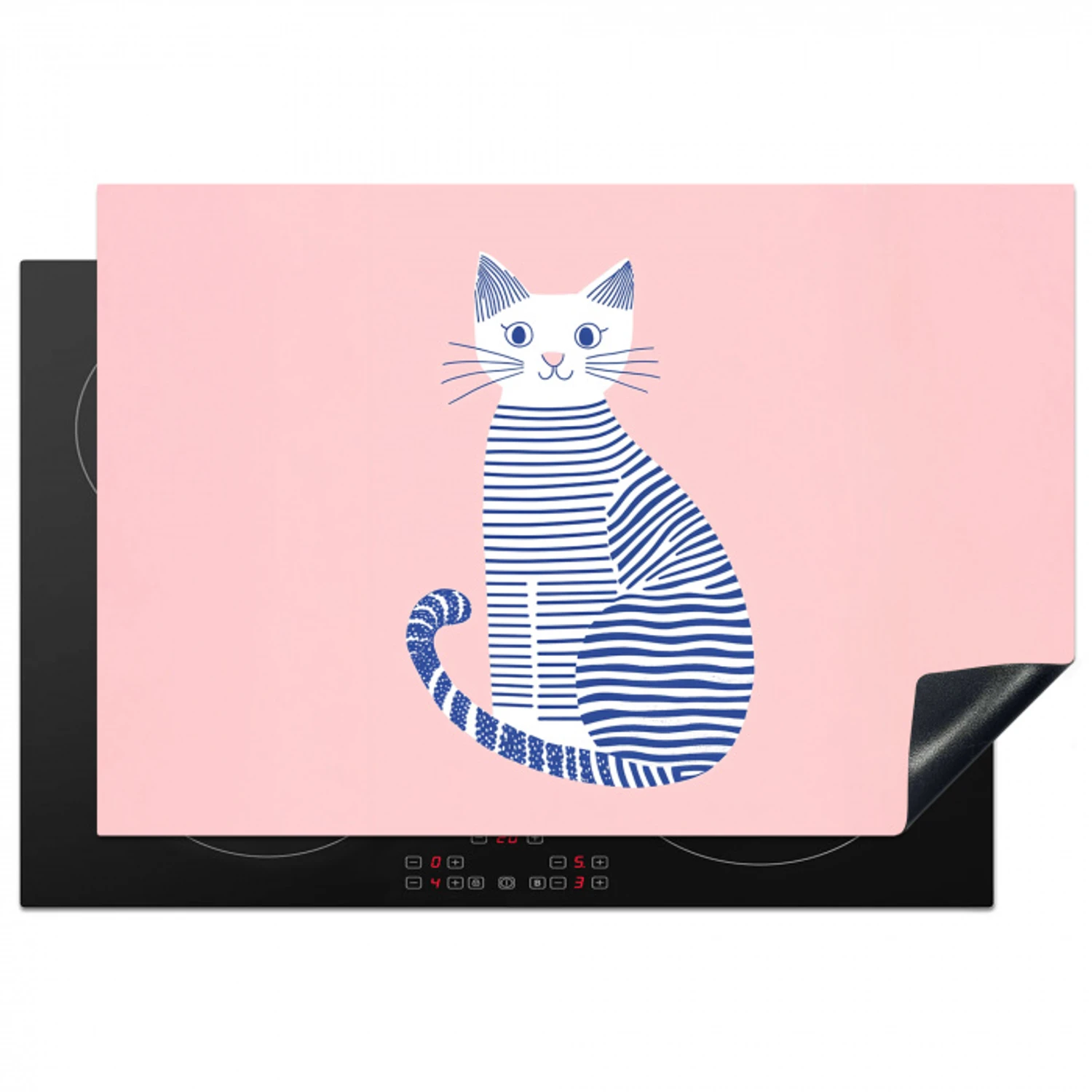 Kat - Illustratie - Minimalistisch - Roze Inductie beschermer vinyl 3mm klein -3d
