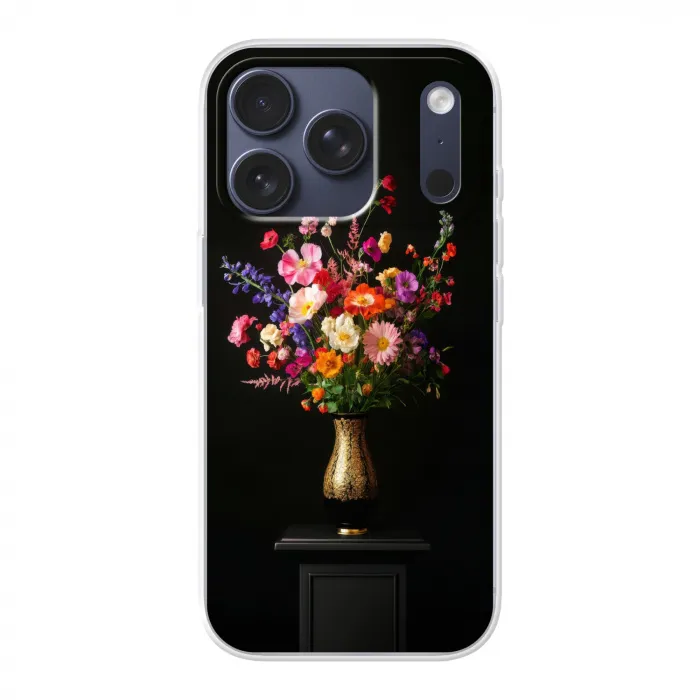 Kleurrijk - Boeket - Vaas - Goud Telefoonhoesje iPhone 17 Pro klein -3d