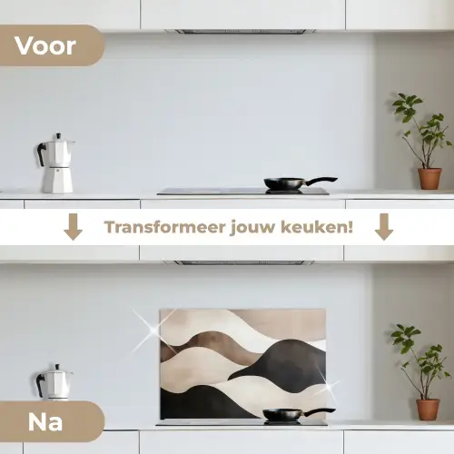 Golven - Abstract - Beige keuken achterwand spatscherm klein -voor_na_NL