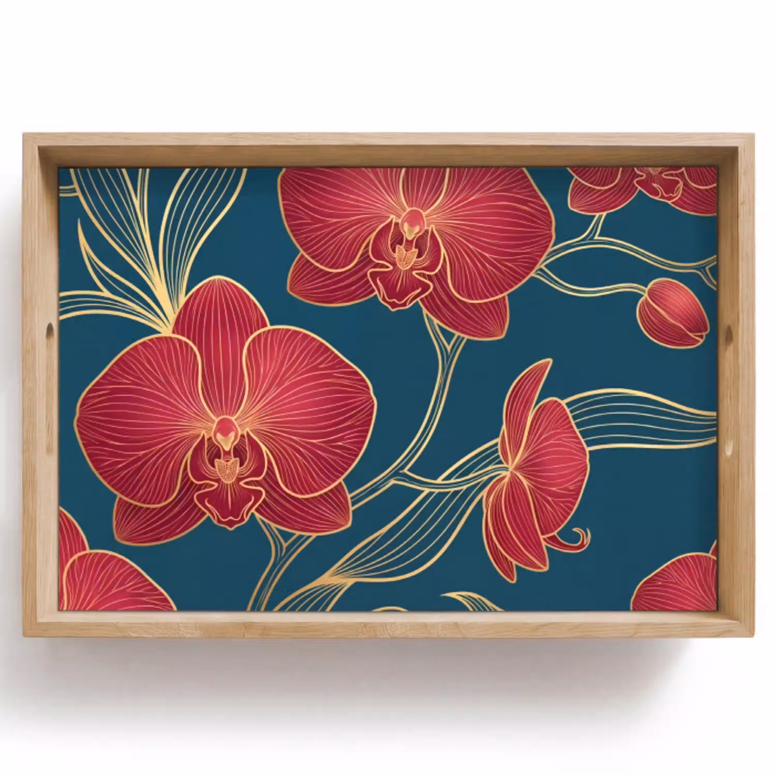 Bloemen - Rood - Goud Dienblad Rechthoek middel -z3d_shopping