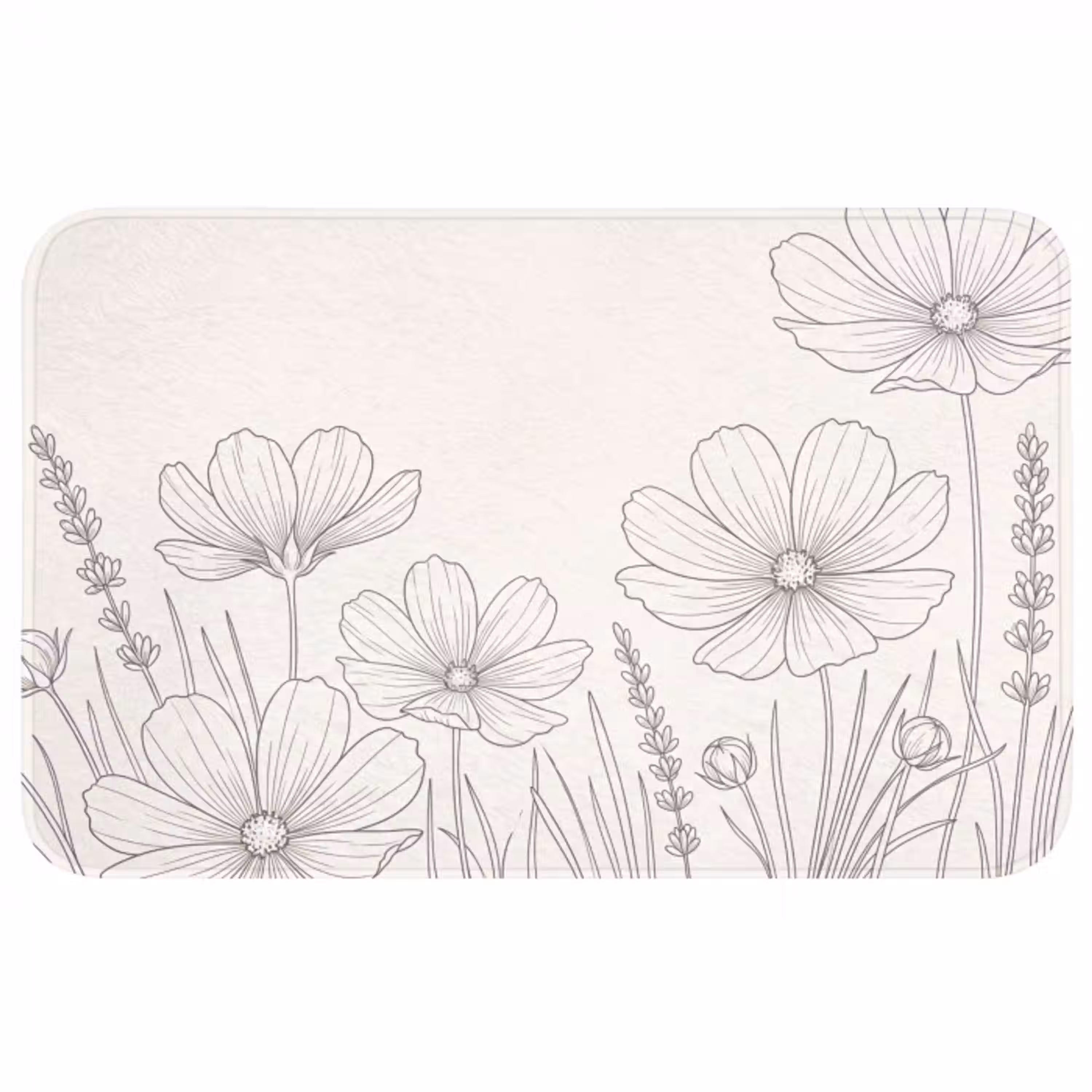 Minimalistisch - Modern - Bloemen - Beige Badmat middel -3d