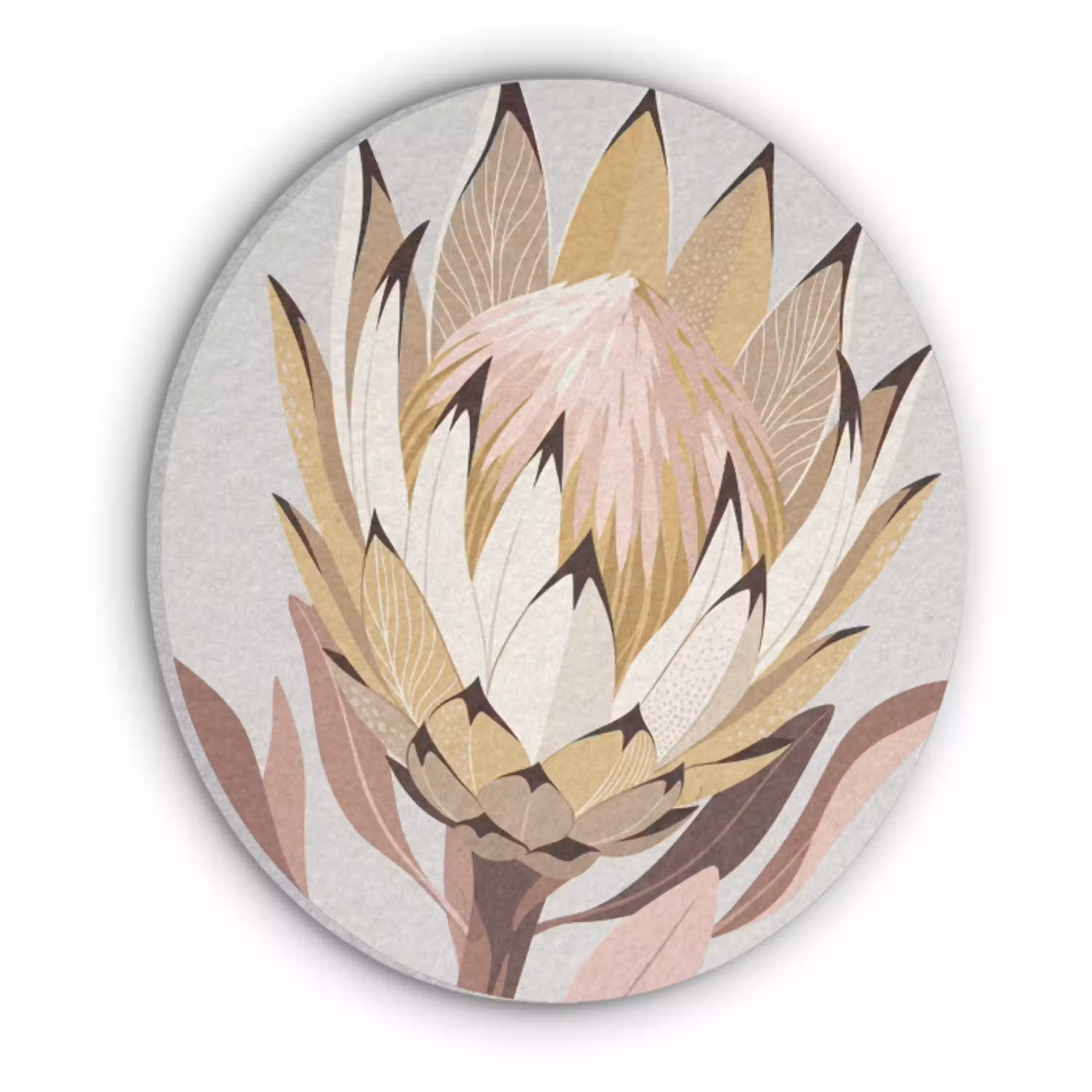 Protea - Bloem - Botanisch - Beige Akoestische PET Vilt - Rond klein -3d