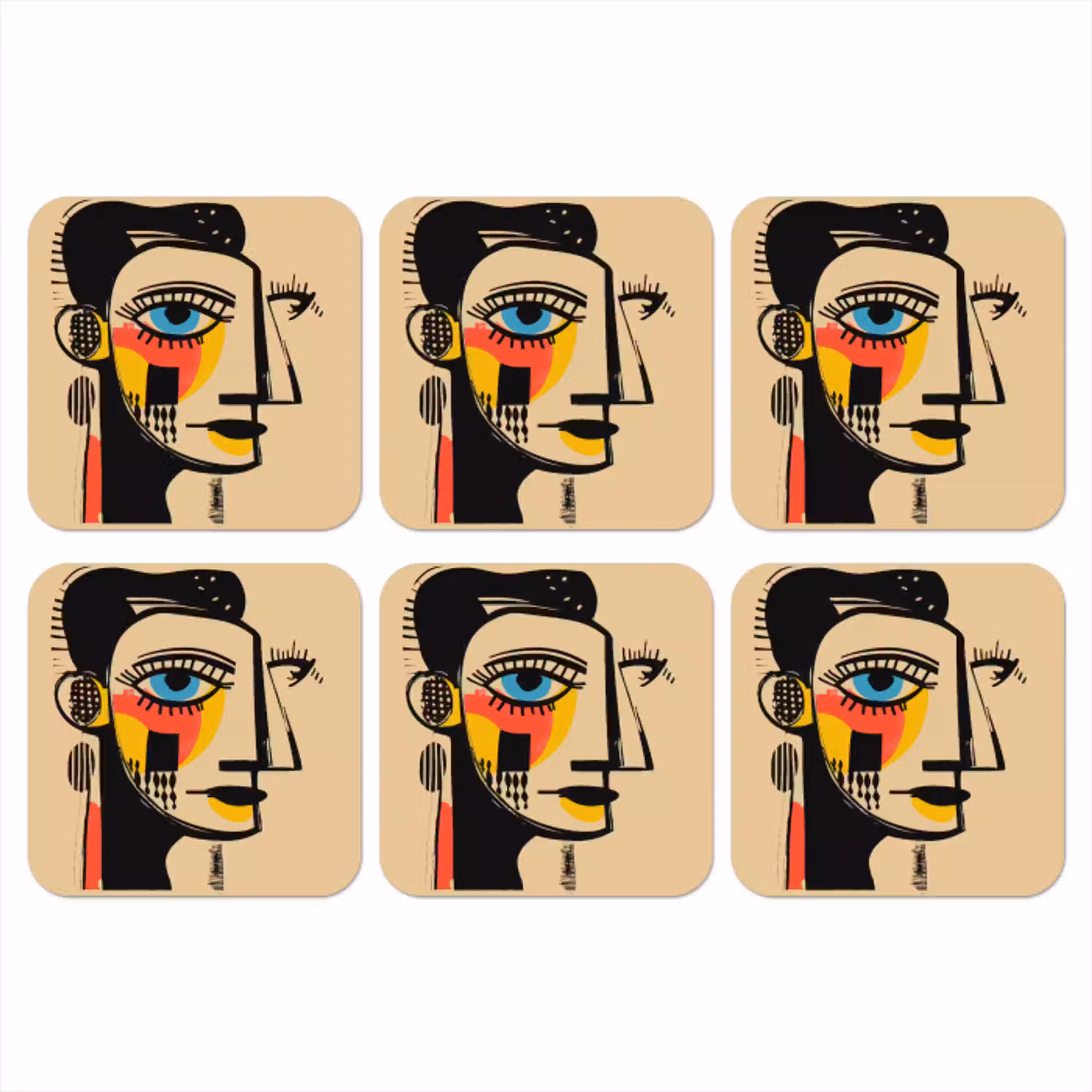 Geometrisch - Felle kleuren - Kubistische stijl onderzetter kurk middel -3d