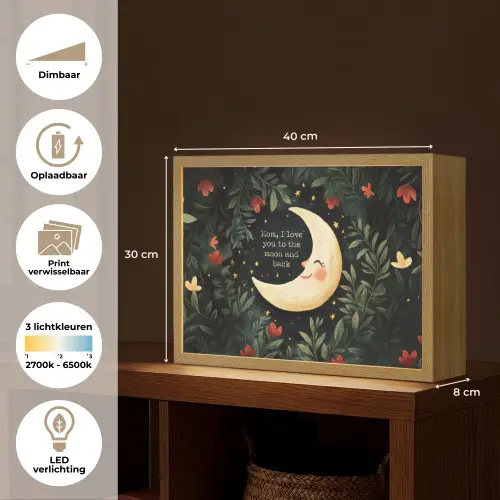 Maan - Quote - Bloemen - Sterren Light Box met batterij (Wandlamp) middel -USP_websiteoverzichtNL