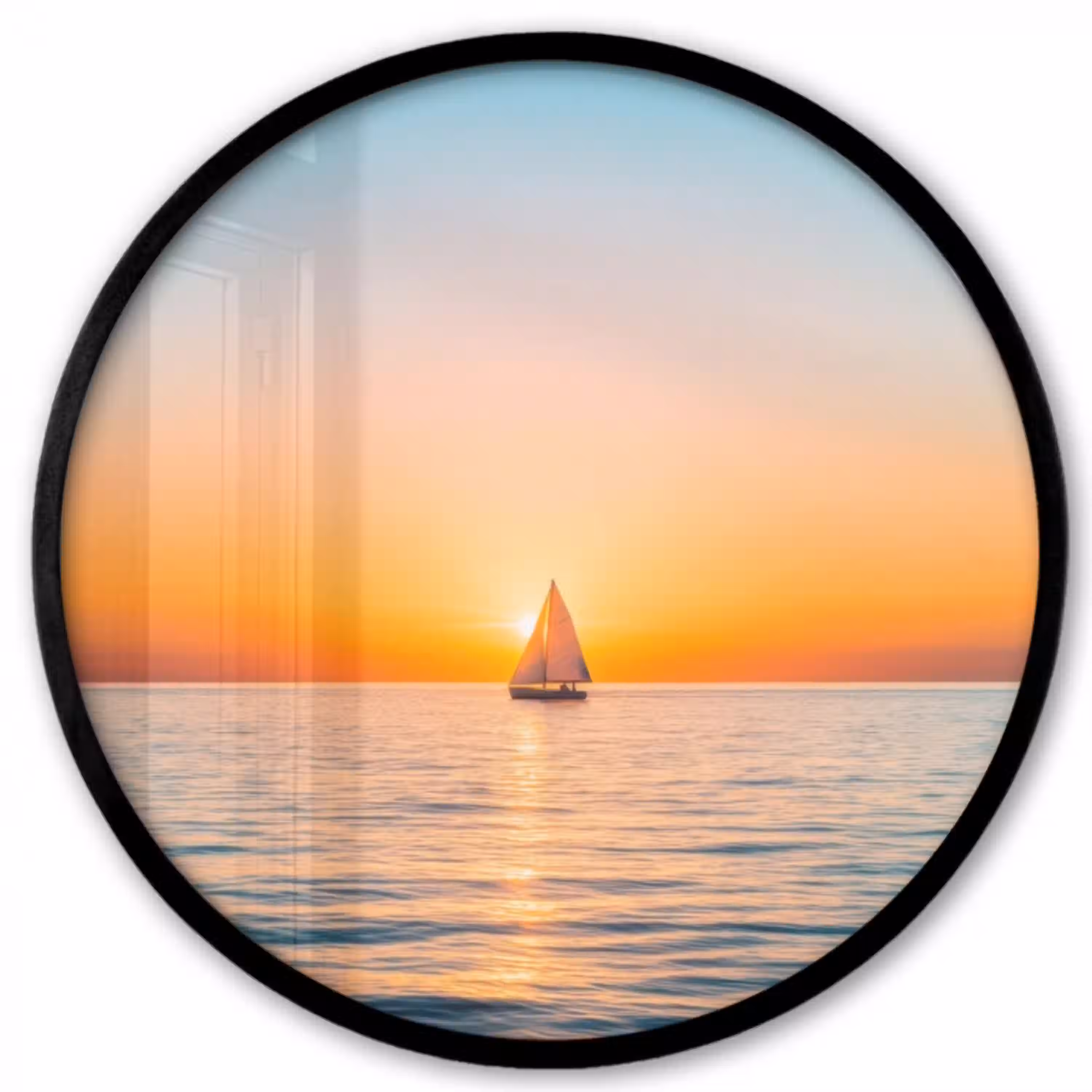 Zee - Zeilboot - Zonsondergang Fotolijst rond zonder passe partout klein -3d