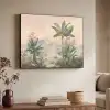 Tropisch landschap - palmbomen - Bloemen - Roze lucht Textielframe - compleet frame klein -sfeer3