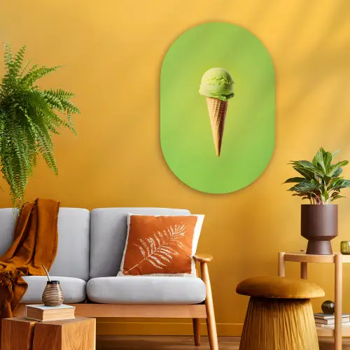Hoorntje - Schepijs - Groen Wandcirkel Ovaal Glas middel -sfeer4
