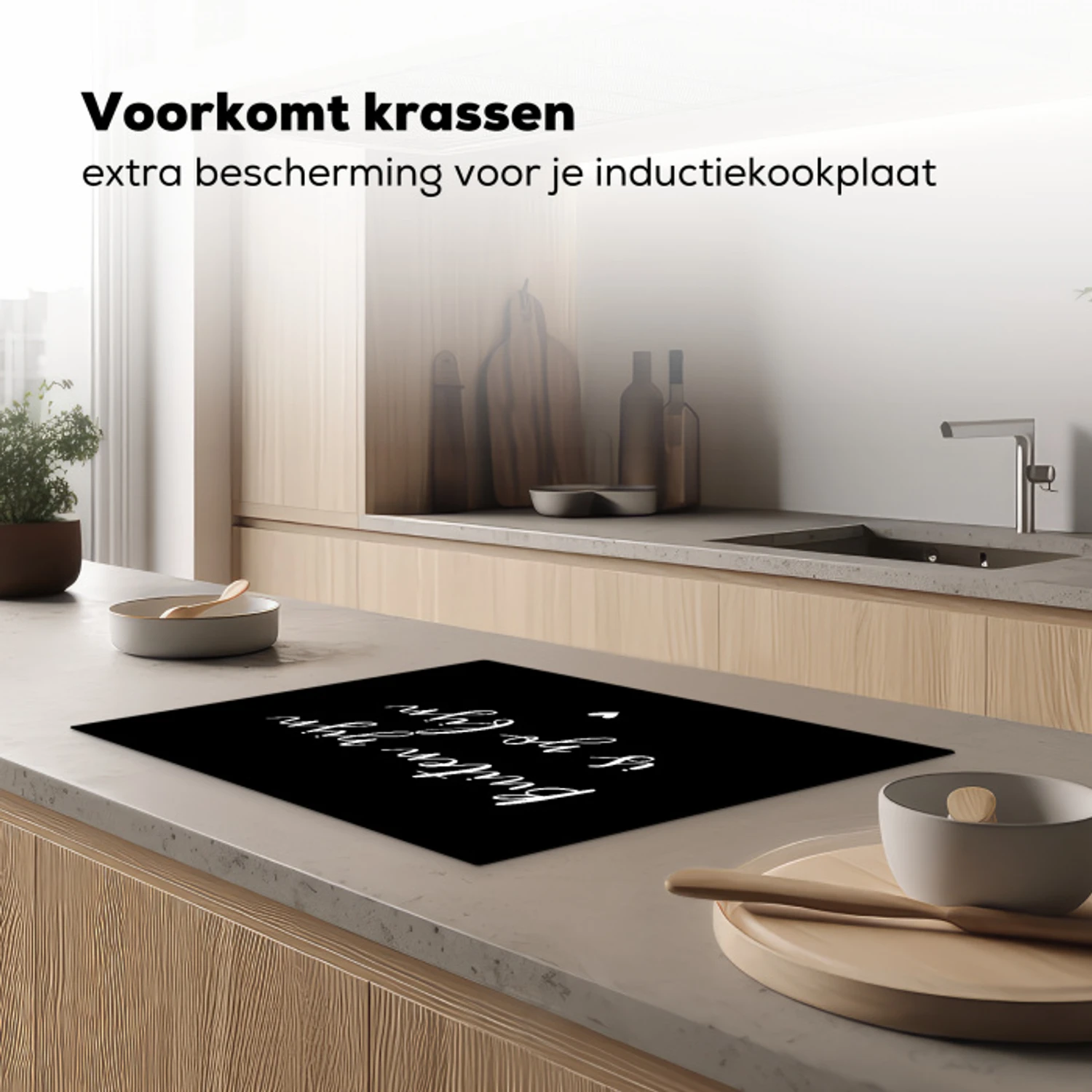 Quotes - Tuin - Buiten zijn is zo fijn - Tekst Inductie beschermer vinyl 3mm klein -sfeer1