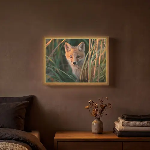 Vos - Oranje - Gras Light Box met batterij (Wandlamp) middel -sfeer4