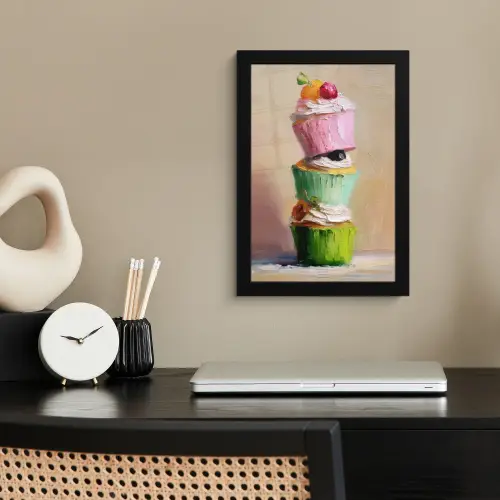 Cupcakes - Gestapeld - Kleurrijk - Fruit fotolijst zwart zonder passe partout klein -sfeer1