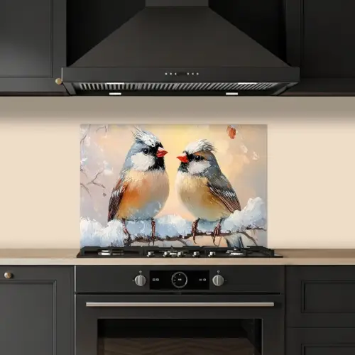 Vogels - Tak - Winter - Sneeuw keuken achterwand spatscherm klein -sfeer1