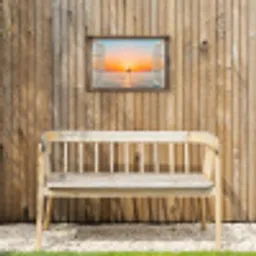 Doorkijk - Zee - Boot - Zonsondergang Tuinposter op houten frame 2 cm dik klein -sfeer4
