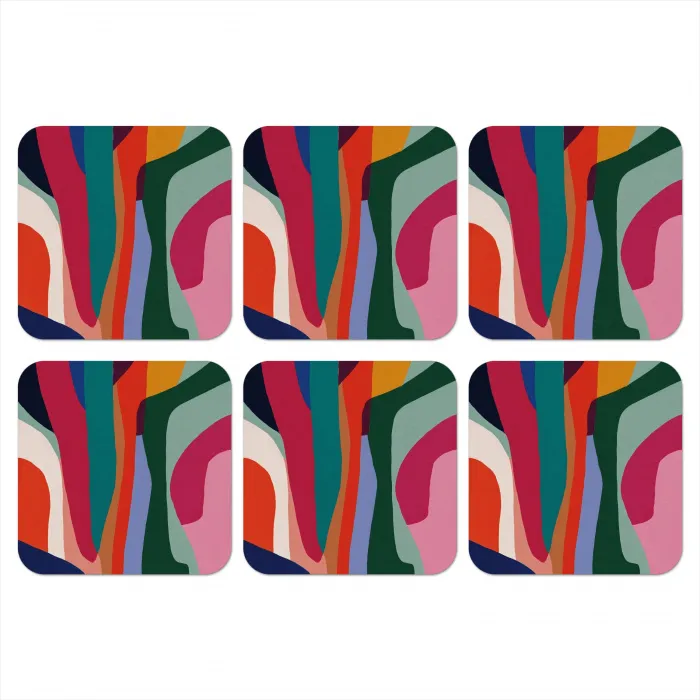 Vormen - Bochten - Kleurrijk - Abstract onderzetter kurk middel -3d
